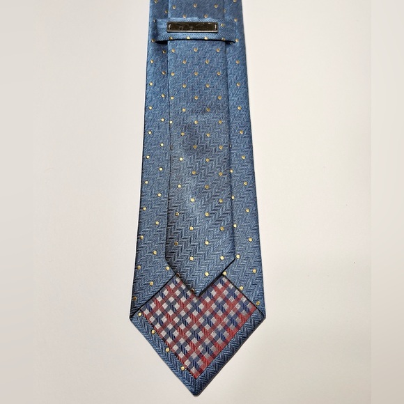 Ben Sherman Tie Modern Light Blue with Gold Polkadots 100% Woven Silk - Picture 6 of 10